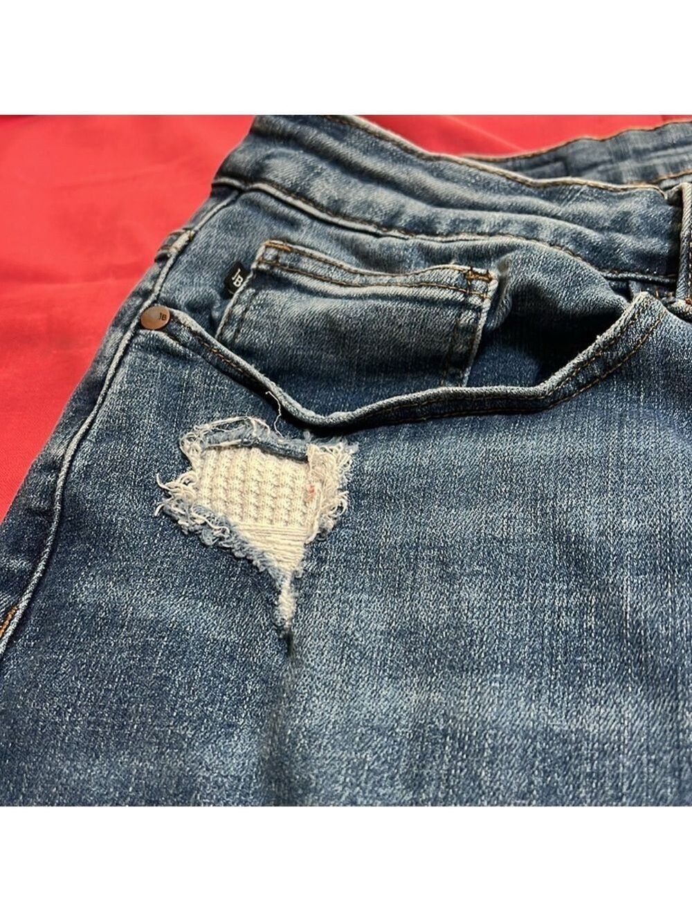 Judy Blue Distressed Button-Fly Skinny Jeans in Blue. 24W - Picture 4 of 12